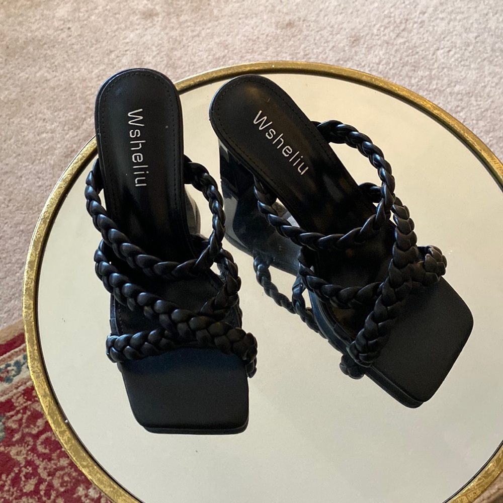 Black braided strap sandals